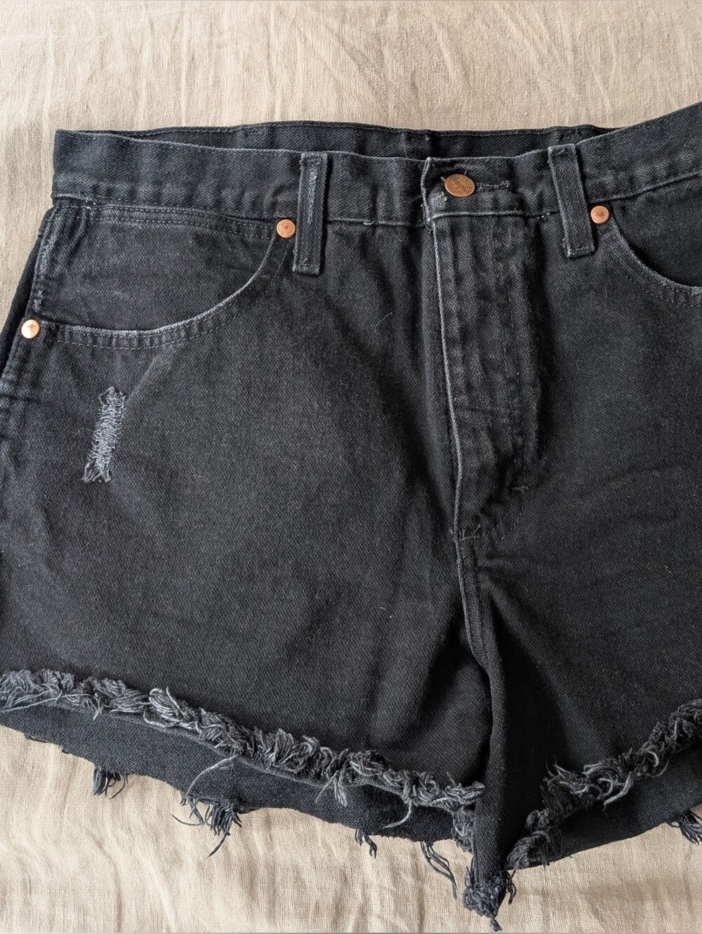 Wrangler Black Frayed High Rise Denim Women's Shorts